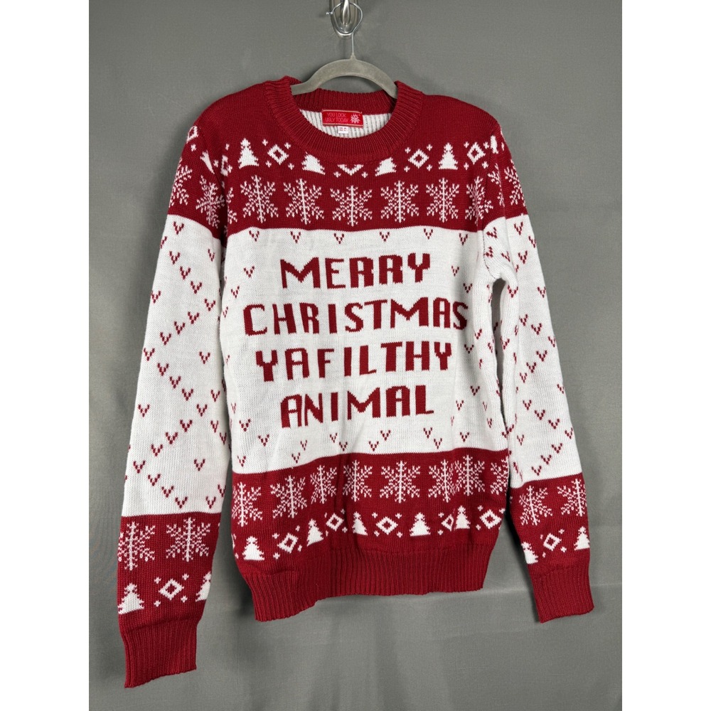 You Look Ugly Today Sweater Mens M Red Merry Christmas Ya Filthy Animal Graphic